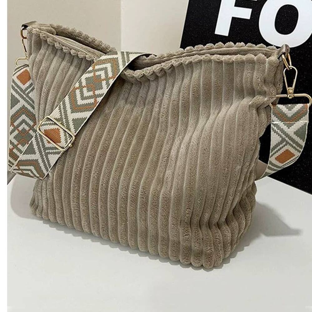 Corduroy Tote Bag With Guitar Strap Ash Mocha
